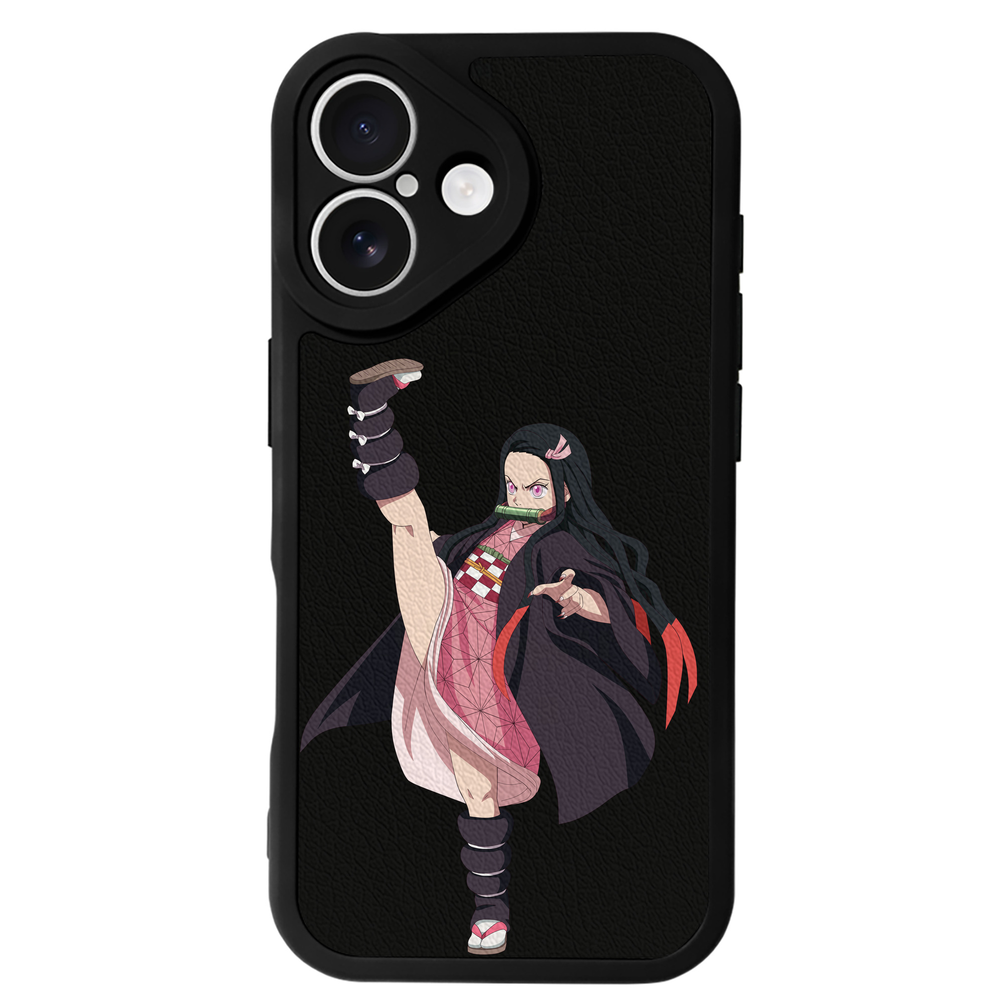 （画像用） 鬼滅の刃（きめつのやいば）竈門 禰󠄀豆子／かまど ねずこ Kamado Nezuko 【iPhone 16シリーズ対応】シリコンスマホケース（レザー調） 材質：シリコン